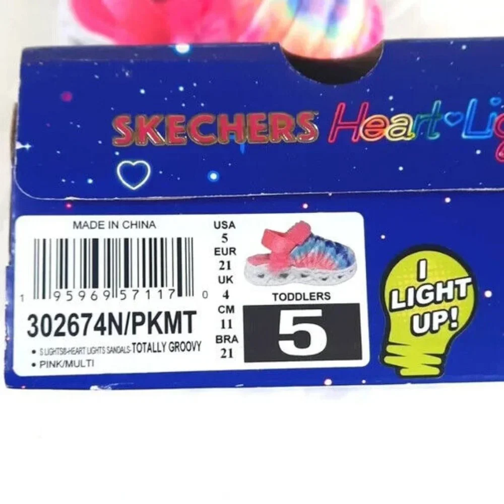 Skechers Heart Lights Sandals Tie Dye Toddler Size 5 Light Up NEW with Tags